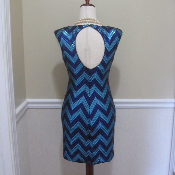 Sequin Party Dress sz S - M Aqua Blue Purple Stretch Mini - Picture 5 of 10